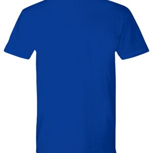 May include: A royal blue t-shirt with short sleeves.