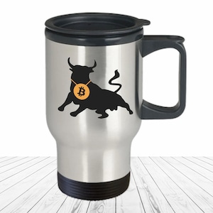 Bitcoin Bull Becher Freier Markt Reisekaffeetasse Lustiges Geschenk für Bitcoin Trader Bitcoin Superstar Digitale Währung BTC Wallet