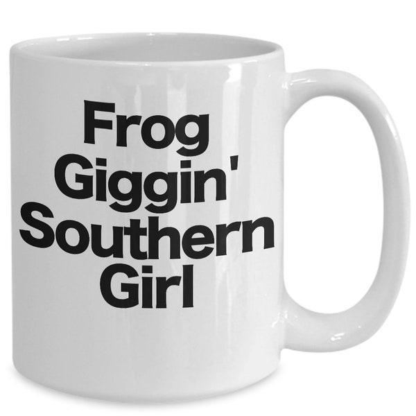 Frog Gigging Southern Girl Mug White Coffee Cup Summer Night Pond Fun
