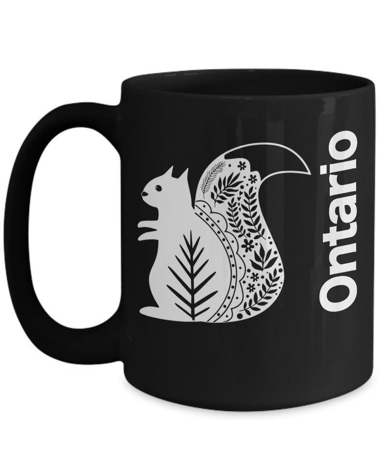 Ontario Canada Mug Black Coffee Cup Gift for Canadian Toronto Ottawa Niagara Falls Great Lakes Georgian Bay Thunder Bay Squirrel image 3