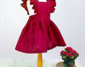 ladies red pinafore dress