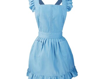 Blue Ruffled Bibed Apron  Pinafore. Blue Costume Apron. Alice in Wonderland