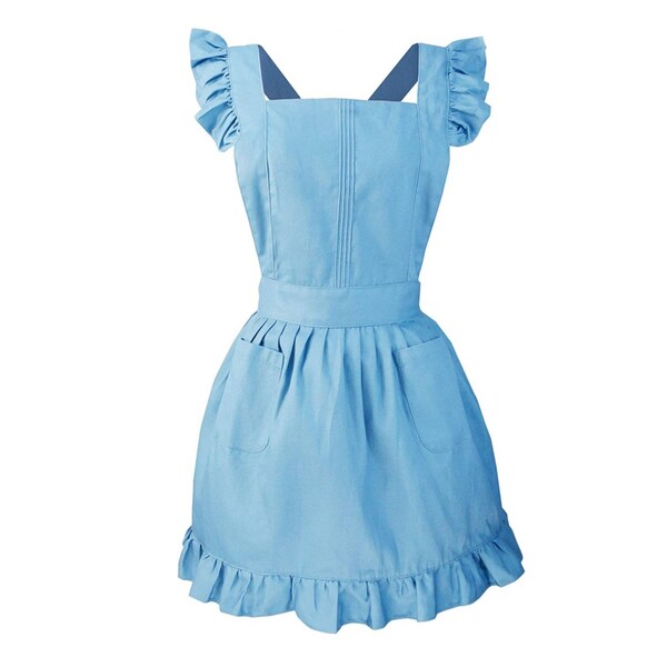 Blue Ruffled Bibed Apron  Pinafore. Blue Costume Apron. Alice in Wonderland