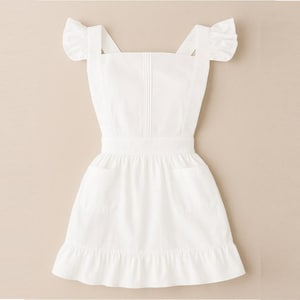 White Ruffled Bibed Apron  Pinafore, White Costume Apron