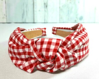 Red Knotted Headband for Women, Red Checker Headband , Red & White Headband for Girls, Best Friend Gift, Preppy Headband