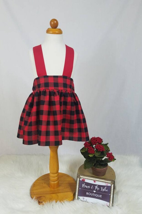 buffalo plaid suspender skirt