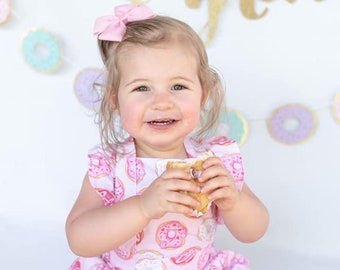 Donut Pinafore Dress donut Party, Girl Baby Toddler, First Birthday, Smash Cake, Donut Grow Up, Two Sweet