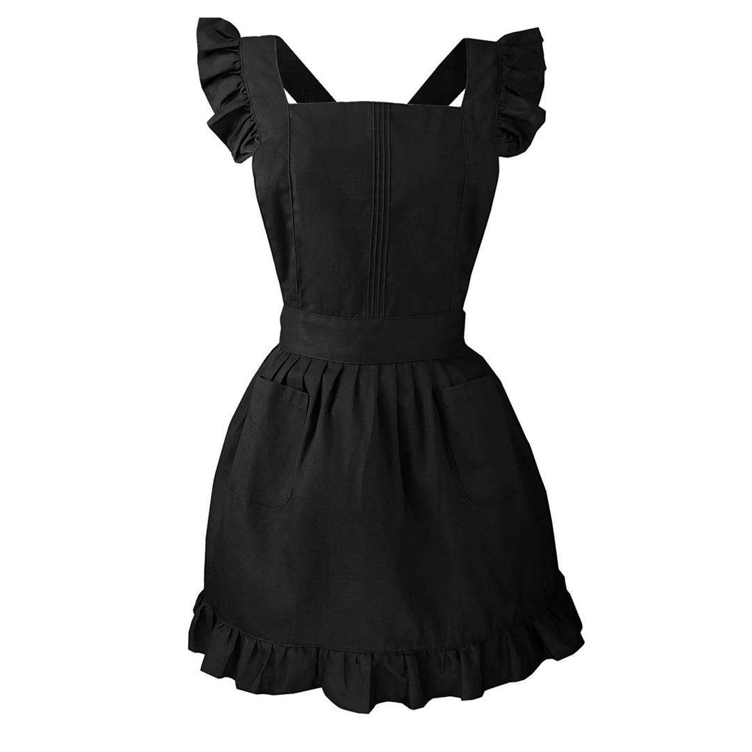 Black Ruffled Bibed Apron Pinafore. Black Costume Apron Etsy