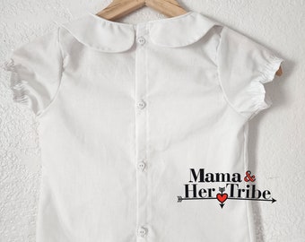 Peterpan Collar Shirt Girls. Baby Button Front Shirt. Collard Blouse. Toddler White Shirt