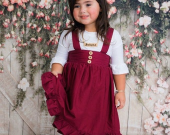 Christmas Dress For Girls. Girls Christmas Dresses.  Christmas Red Pinafore Dress. Christmas Suspender Skirt