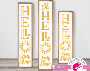 for Cutting Machine Commercial Use Digital Design sun Hello Sunshine SVG Spring front door design 3 vertical files for long porch sign
