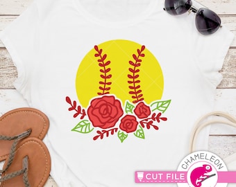 Floral Baseball with Roses Softball design Cricut SVG File for Cutting Machine Silhouette Cameo Commercial Use Digital Design Flowers