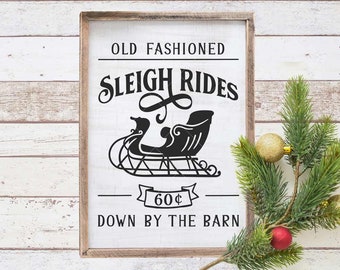 Old fashioned Sleigh Rides vertical Christmas SVG Files for Cutting Machines like Silhouette Cameo and Cricut, Commercial Use Digital Design