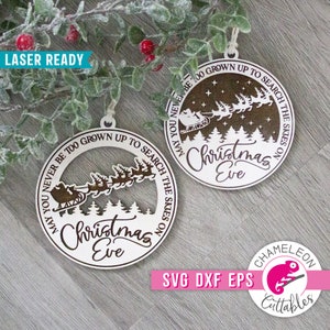 SVG, DXF, PDF, eps Niech nigdy nie będziesz zbyt dorosły svg, projekt Santa Ornament Glowforge, plik laserowy na Boże Narodzenie, plik Thunder, projekt cyfrowy