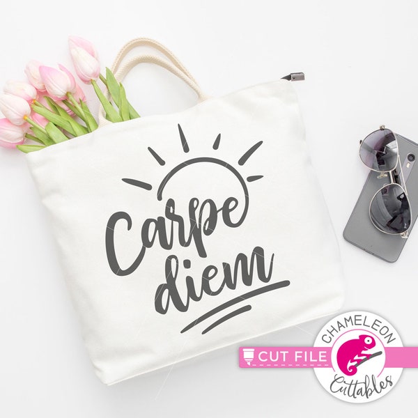 SVG, PNG, DXF, Jpeg, Carpe Diem seize the day, with sun, inspirational  Svg cut file and Sublimation png, Commercial Use Digital Design