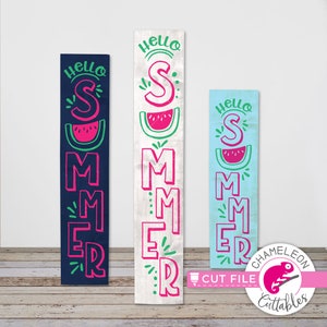 Hello Summer Watermelon, porch sign design SVG, vertical files for long wood panel, for Cutting Machine, Commercial Use Digital Design