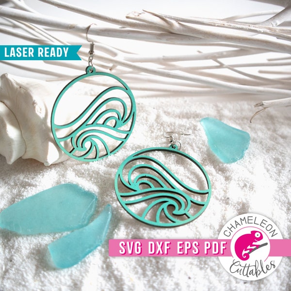 SVG, DXF, PDF, eps Ocean wave earring Laser svg, Glowforge beach earring design, wave earrings laser file, Thunder file, Digital Design