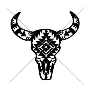 SVG, PNG, DXF, Jpeg, tête de mort de vache avec motif aztèque ferme, ferme de campagne, fichier coupe Svg et sublimation png, conception numérique à usage commercial image 1