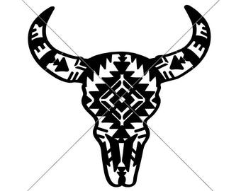 SVG, PNG, DXF, Jpeg, Cow Skull with Aztec Pattern Farmhouse, Country Farm,  Svg cut file and Sublimation png, Commercial Use Digital Design