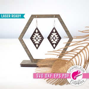 SVG, DXF, PDF, boucle d'oreille aztèque eps Laser svg, conception de boucle d'oreille sud-ouest de Glowforge, fichier laser cnc diamant, fichier Thunder, conception numérique
