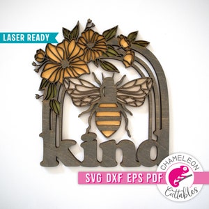 SVG, DXF, PDF, eps Bee Kind Laser svg, design in legno Bee Sign Glowforge, file laser ape, design CNC ape, file Thunder, design digitale