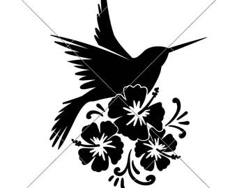 Hummingbird with Flowers Summer Beach Lake SVG dxf File for Cutting Machines like Silhouette Cameo and Cricut, Commercial Use Digital Design