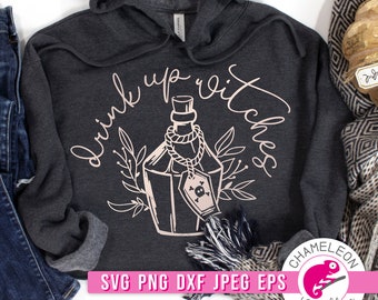 SVG, PNG, DXF, Jpeg, Halloween svg, Witch svg, Drink up Witches svg, potion, svg cut file and sublimation png, Commercial Use Digital Design