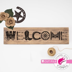 Letrero de bienvenida al oeste, estilo granja, archivo SVG para máquinas de corte como Silhouette Cameo y Cricut, diseño digital para uso comercial.