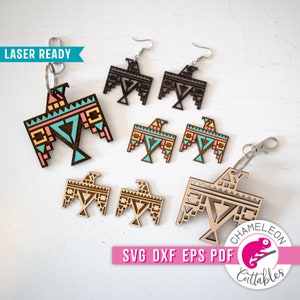 SVG, DXF, PDF, eps Aztec eagle earring Laser svg, Glowforge southwestern eagle earring design, cnc laser file, Thunder file, Digital Design