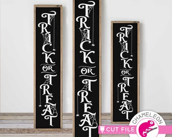 Trick or Treat Spiderweb Halloween long vertical front door sign SVG Files for Silhouette Cameo and Cricut, Commercial Use Digital Design
