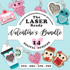 SVG, DXF, PDF, eps Laser ready Valentine&#39;s svg Bundle, Glowforge Valentines designs, love laser file bundle, Thunder file, Digital Design