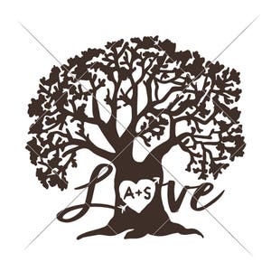 SVG, PNG, DXF, JPEG, iniciais de árvore personalizáveis, aniversário de casamento, casais, arquivo de corte SVG e sublimação PNG, design digital para uso comercial