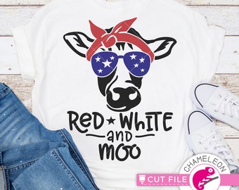 Red White and Moo Patriotic 4th of July SVG dxf Files for Cutting Machines like Silhouette Cameo and Cricut, Commercial Use Digital Design