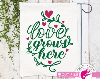 Love grows here, Spring, Garden Flag file, SVG dxf File for Cutting Machines like Silhouette Cameo and Cricut, Commercial Use Digital Design