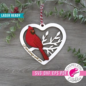 PDF, SVG, DXF, eps, Cardinal Heart Weihnachtsschmuck svg, Glowforge Ornament Design, Weihnachtslaser-Datei, Donner-Datei, Digital Design