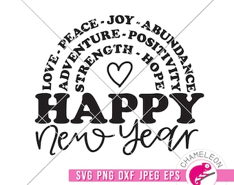 SVG, PNG, DXF, Jpeg, 2023 New Years Eve Svg, Happy New Year Rainbow design Svg cut file and Sublimation png, Commercial Use Digital Design