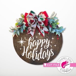 Fijne feestdagen met sterren rond ontwerp, voor cirkel houten bord SVG, dxf, png, bestand, Silhouette Cameo, Cricut, commercieel gebruik digitaal ontwerp