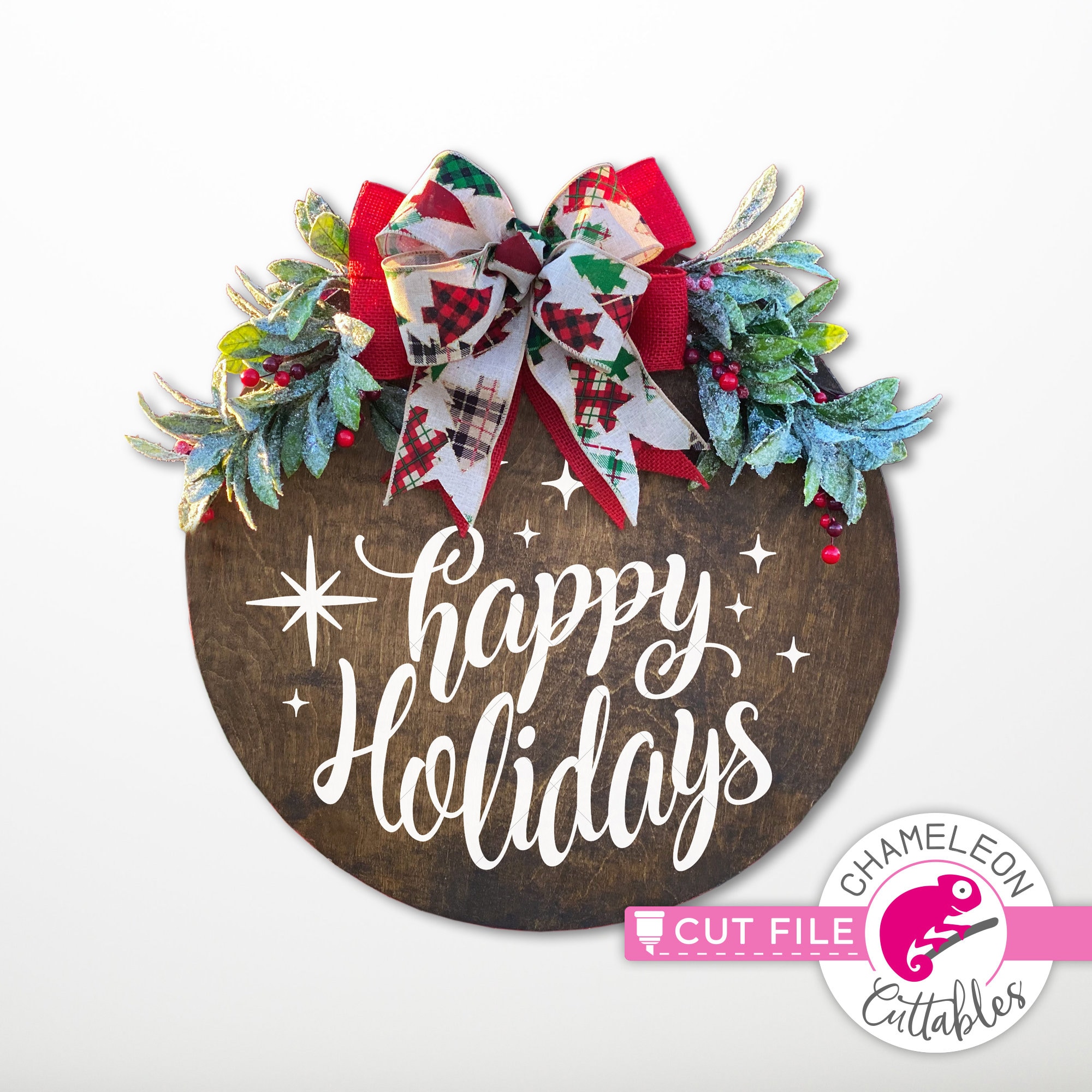 Happy Holidays With Stars Round Design, for Circle Wood Board SVG