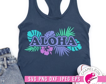 SVG, PNG, Dxf, Jpeg, Aloha svg, Hawaiian tropical leaf Design,  Summer shirt Svg cut file and Sublimation png, Commercial Use Digital Design