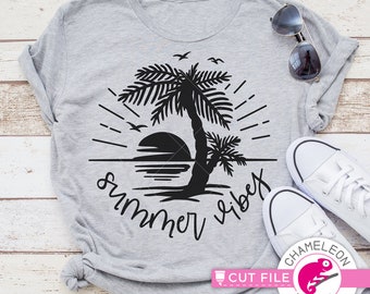 Summer Vibes, Sun, Vacation, Beach, Palm tree SVG File for Cutting Machines like Silhouette Cameo and Cricut, Commercial Use Digital Design