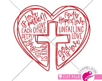 Jesus is Love, Word Heart Cross Valentine's day SVG File for shirt, Cutting Machine, Silhouette Cameo, Cricut, Commercial Use Digital Design