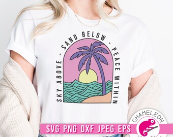 SVG, PNG, DXF, JPEG, Cielo sobre arena debajo Svg, Diseño de playa, Camisa de palmera Archivo de corte Svg y PNG de sublimación, Diseño digital para uso comercial