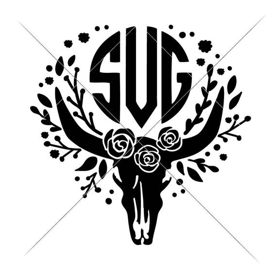 Download Cow Skull With Flowers For Monogram Svg Dxf Files For Cutting Etsy