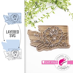 Washington SVG, SVG fleur, fichier Glowforge, dessins Cricut, SVG tonnerre, design d'État, fichier tonnerre, fichier numérique, téléchargement numérique