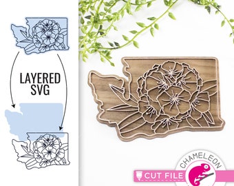 Washington SVG, Flower SVG, Glowforge file, Cricut designs, Thunder SVG, State design, Thunder file, Digital File, Digital Download