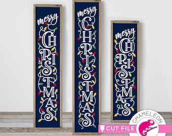 Merry Christmas porch sign design with lights SVG,DXF, PNG, vertical files, front door, for Cutting Machines, Commercial Use Digital Design