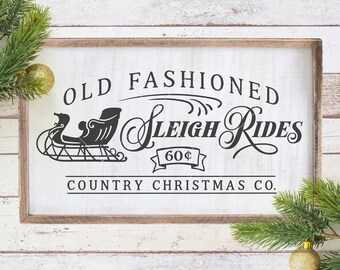 Old fashioned Sleigh Rides horizontal Christmas SVG Files for Cutting Machines Silhouette Cameo and Cricut, Commercial Use Digital Design