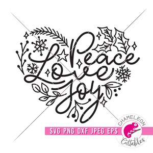 SVG, PNG, DXF, Jpeg, Pace, Amore, Gioia, Cuore di Natale in formato svg, file di Natale, file di taglio per le festività e file png per sublimazione, design digitale per uso commerciale