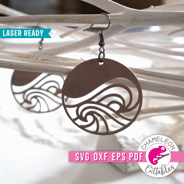 SVG, DXF, PDF, eps Ocean wave earring Laser svg, Glowforge beach earring design, wave earrings laser file, Thunder file, Digital Design