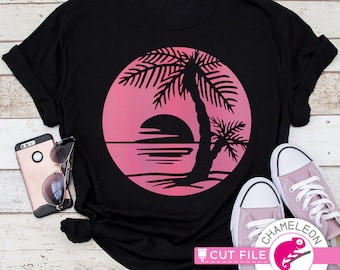 Round Beach Sunset, Paradise Vacation Summer SVG File for Cutting Machines like Silhouette Cameo and Cricut, Commercial Use Digital Design